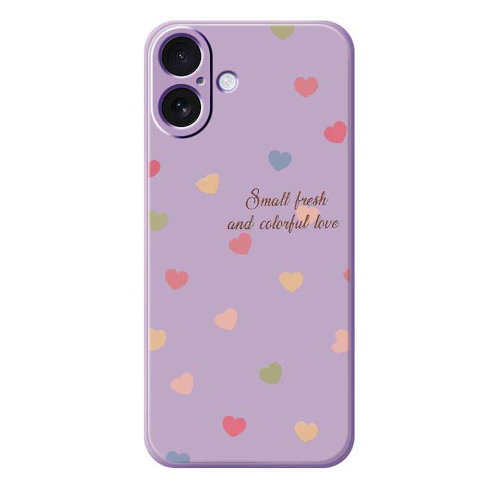 

For iPhone 17 Case Colorful Love Pattern Printing Straight Edge TPU Phone Back Cover Purple