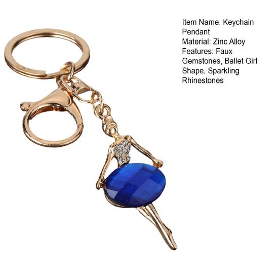 Zinc Alloy Keychain Pendant, Ballet Girl Shape Key Holder with Imitation Gemstones Rhinestones, Easy To Install Bag Charm
