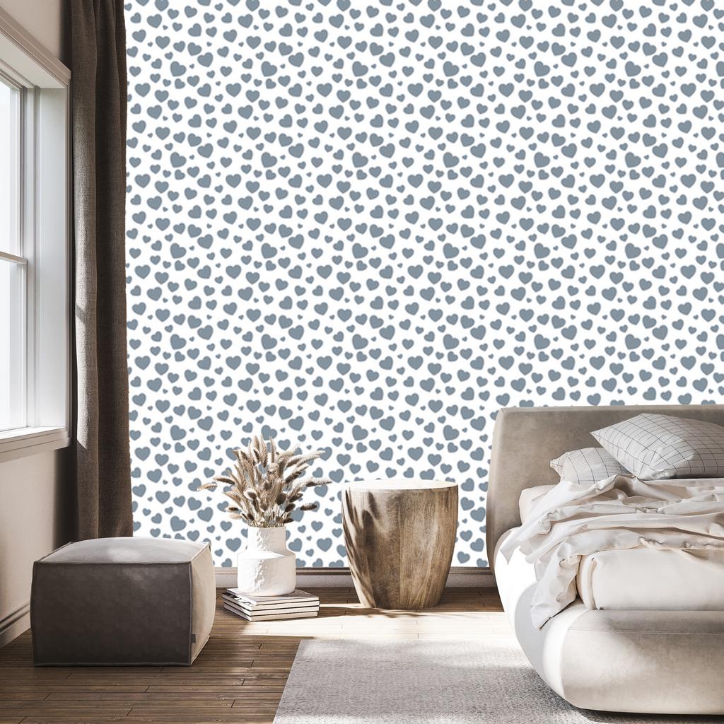 Heart Wallpaper White, Light Gray, Blue and Gray 50x1000