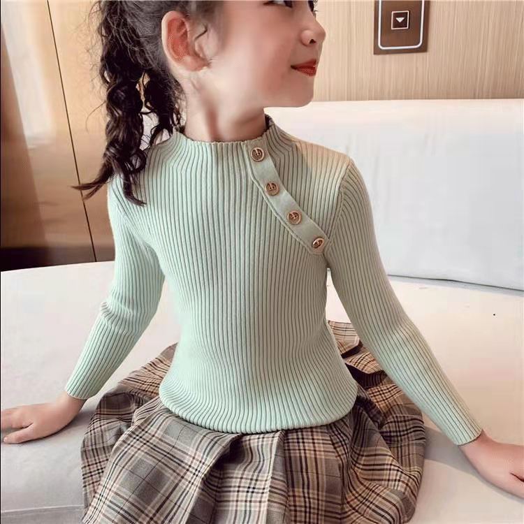 

Модные весенние свитера для девочек, вязаные пуловеры, топы с высоким воротником, свитер для девочек 2-14 лет, детская одежда, теплые детские свитера 130 зелёный