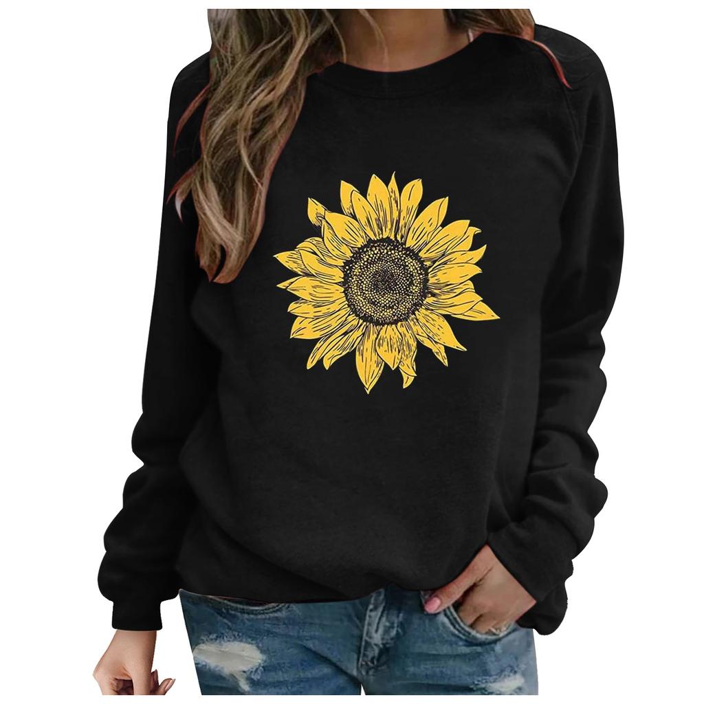 Women's Fashion Casual  Print Round Neck Sweater Loose Sports Tops Pullover