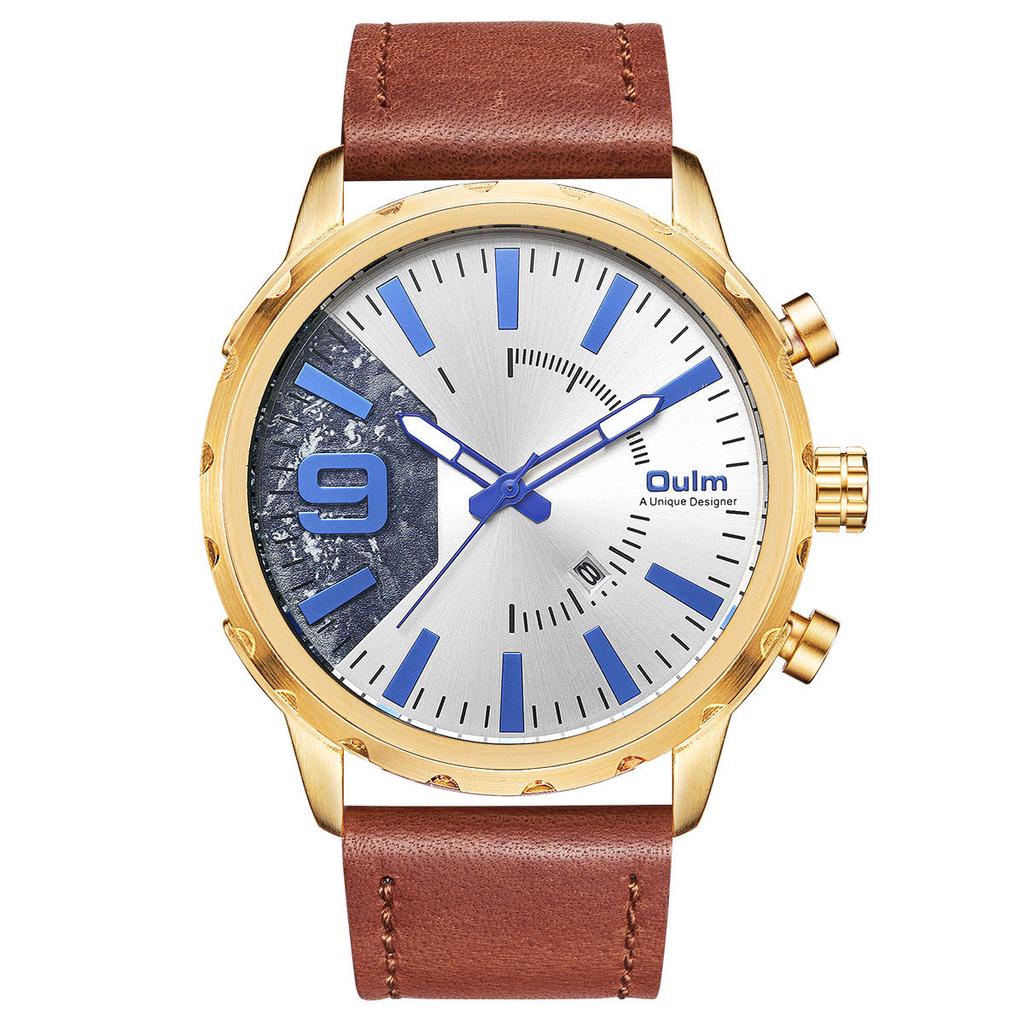 Oulm Men's Watch Quartz Watch Genuine Leather Watch Personalized Calendar Men's Watch