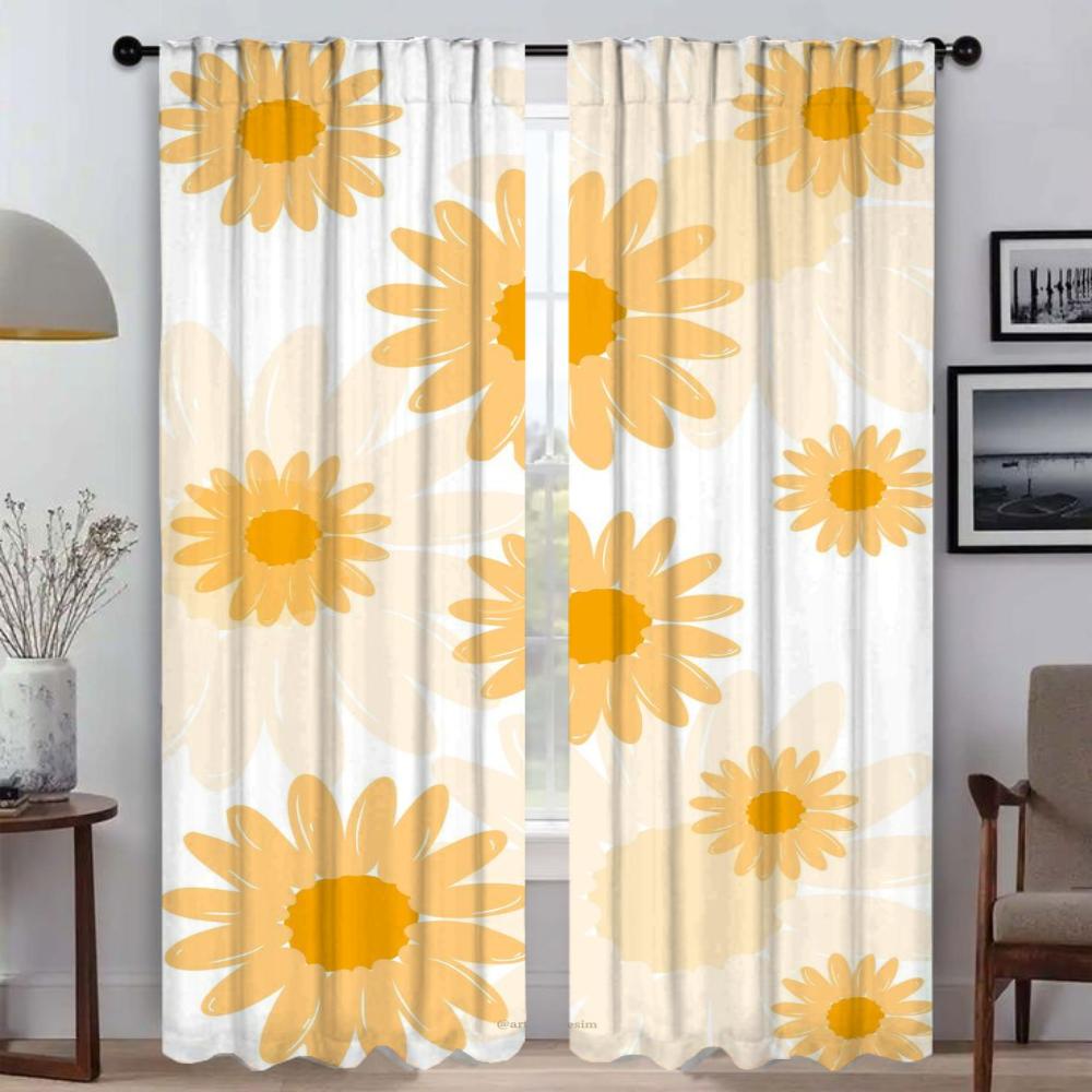 Flower Curtains for Living Room Curtain Anti-mosquito Curtains 2 Pieces Tulle for Bedroom Halloween Decoration Partition Shades