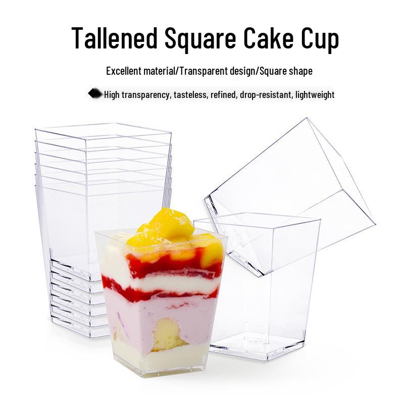 Set de Coupe à Dessert Carrée Conique 160 ml: Capacité 5oz avec couvercle et cuillère pour apéritifs de fête, pudding, fruits, glace ou yaourt.