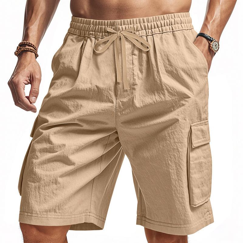 

Men s Cargo Shorts with Drawstring Waist, Multiple Pockets, and Roll-Up Hem - Beige, Light Blue, Black, White, Army Green S