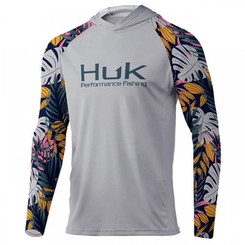 Mens Quick-Dry UV Protection Fishing Shirt With Hood Lightweight Breathable Outdoor Sport Long Sleeve Top