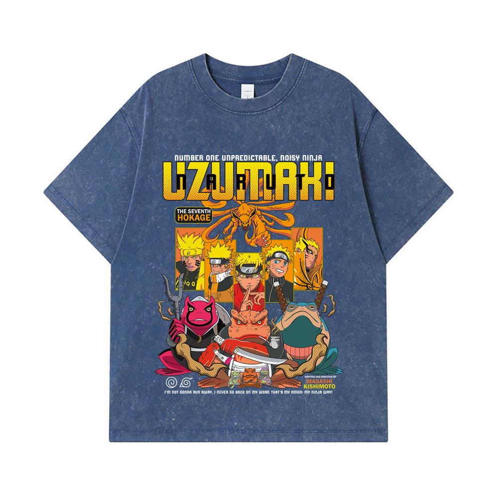 

275 GSM Washed T-shirts 100% Cotton Naruto V7 Print Unisex Heavy Cotton T Shirt 2XL королівський синій колір
