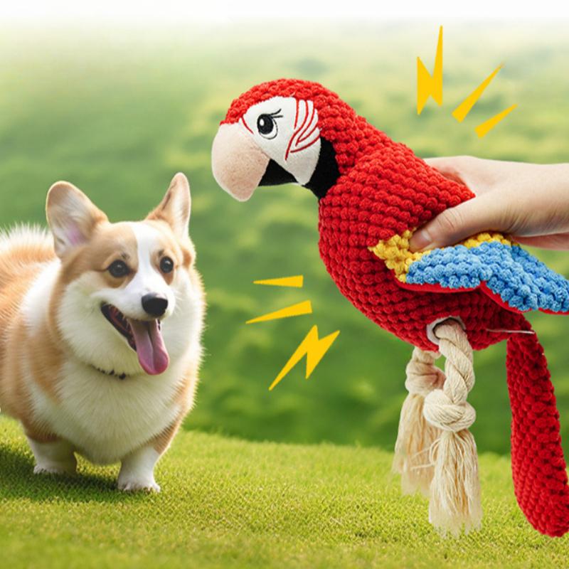 Piszcząca zabawka do żucia dla psa Pluszowa papuga Zabawka dla psa Odporna na ugryzienia Zabawka do żucia do czyszczenia zębów Zabawka dźwiękowa dla psa Szczeniak Artykuły dla zwierząt