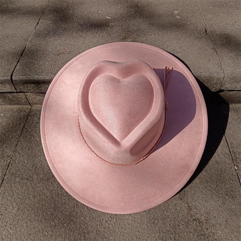 Red Love Suede Top Hat Wide Brim Fedora Hat Men Women Autumn Winter Felt Jazz Hats Classic Church Fedoras Chapeau Sombrero Mujer