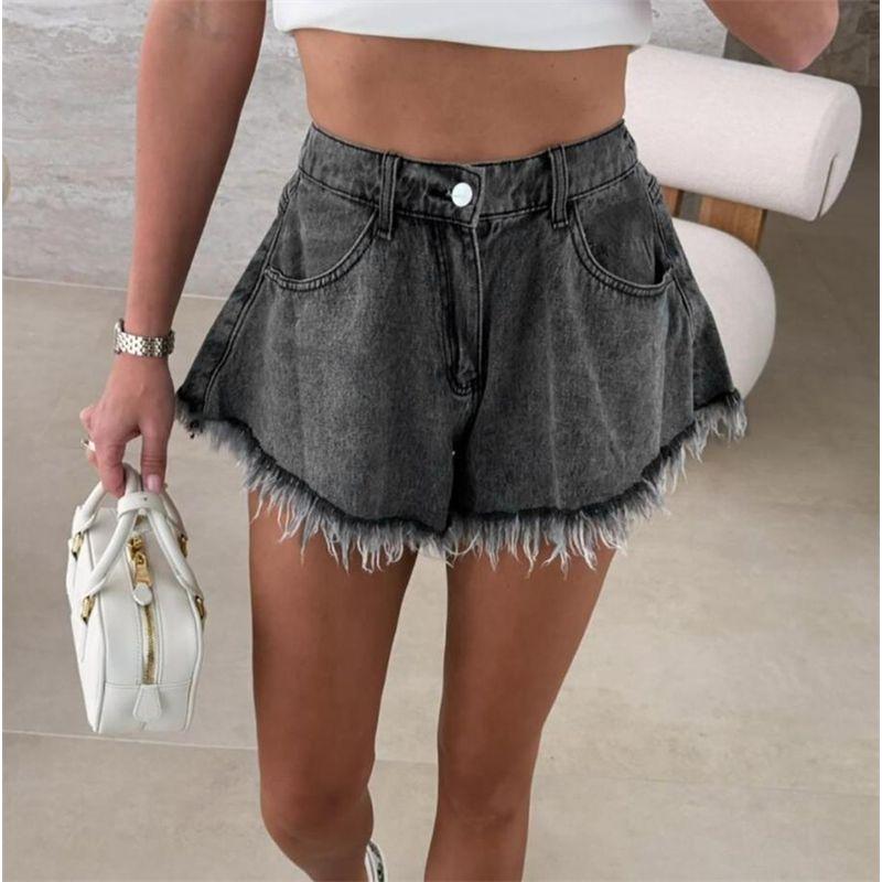 

European and American Fashion High Waist Umbrella Type A Word Demin shorts Hot Pants Women Denim Shorts Jeans Women Black Gray XL