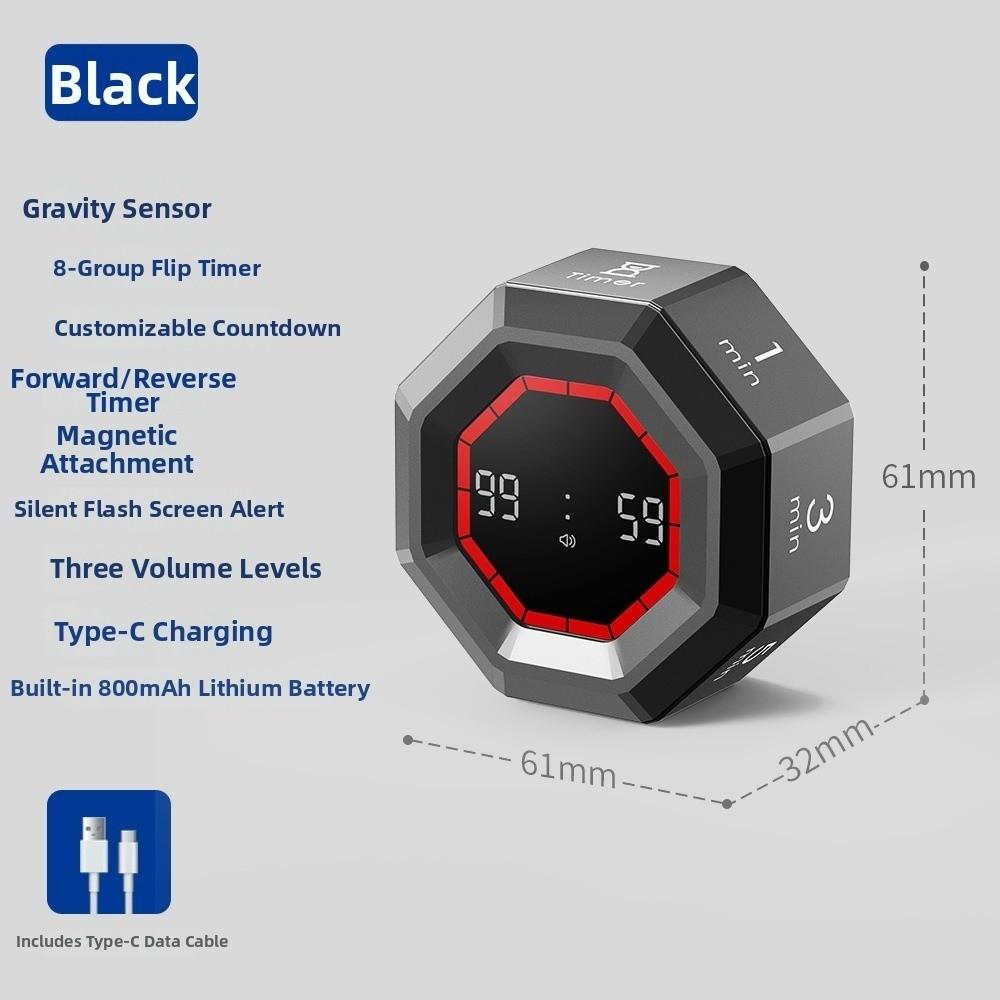 Gravity Sensing Octagon Digital Flipping Timer Rotation Timing Visual Countdown Clock For Cooking