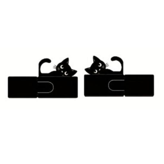 2Pcs Black Cat Bookends for Shelves Cute Metal Book Holder for Desk Heavy Duty