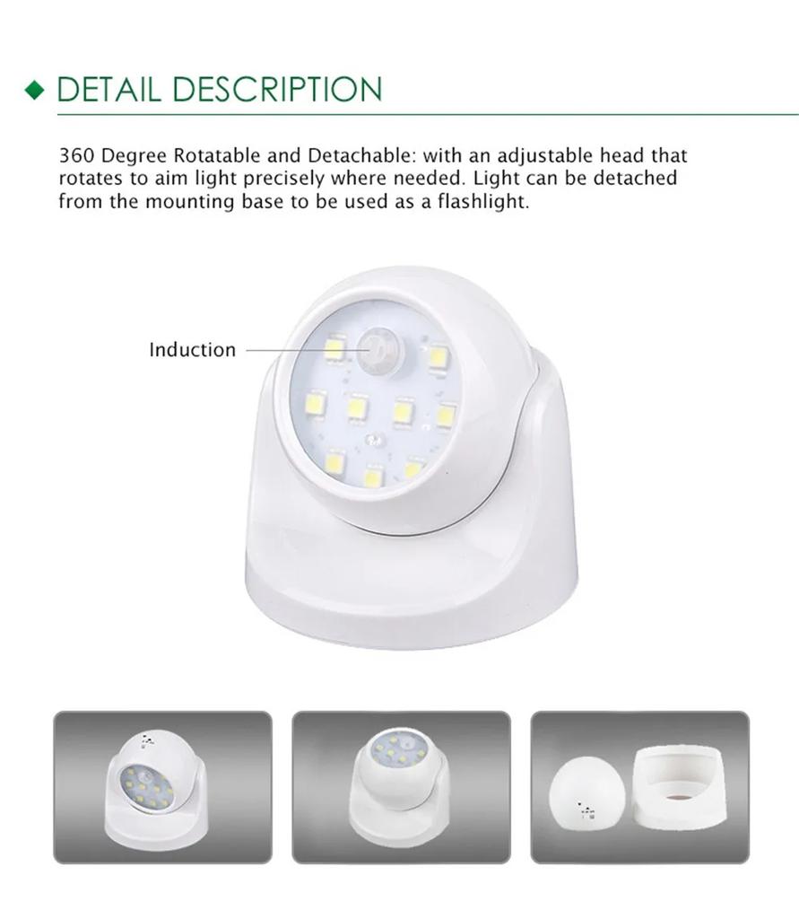 360° Rotating PIR Motion Sensor Night Light Led Magnetic Wall Lamps Rechargeable Auto/On/Off Under Cabinet Closet Kitchen Light