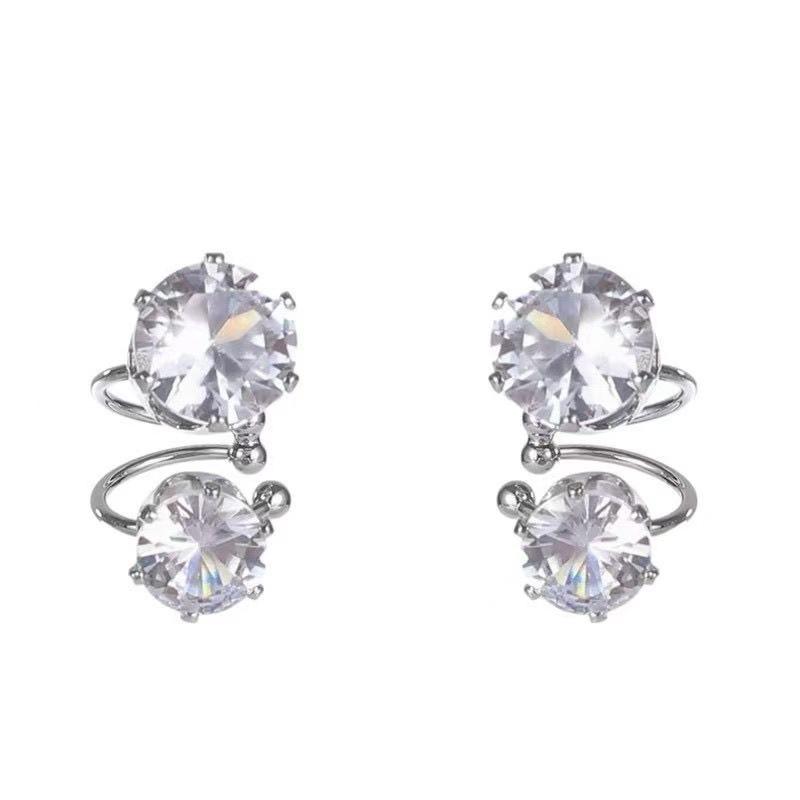 2Pcs Shiny Double-Layer Zircon Ear Clip for Women Exquisite Ear Cuff Earrings Without Ear Holes Fashion Non Piercing Ear Jewelry