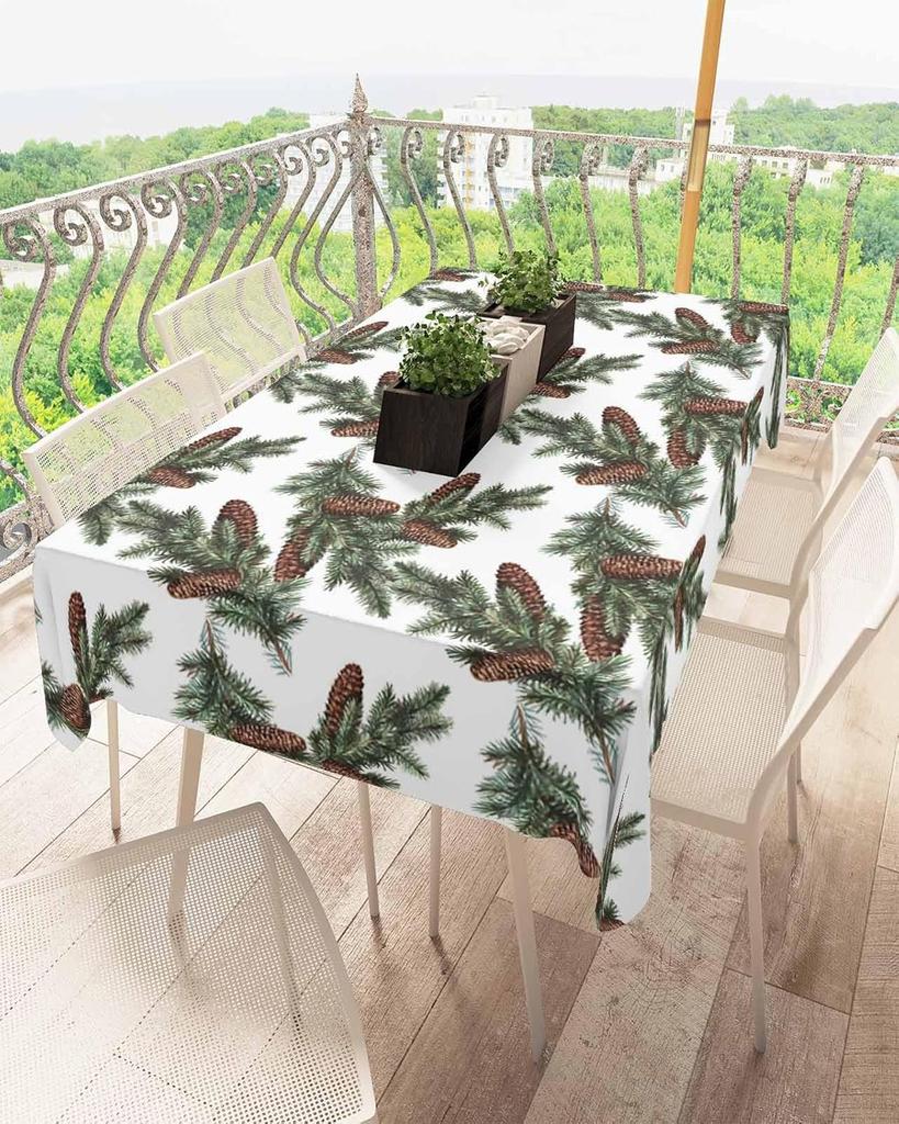 Christmas Pine Cones Branches Waterproof Tablecloth Table Decor Winter Xmas Kitchen Dining Tablecloth Christmas Decorations
