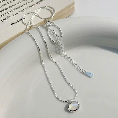 Symphony Moonstone Necklace Oval Pendant Collarbone Chain Femininity Versatile Simple Light Luxury High Sense