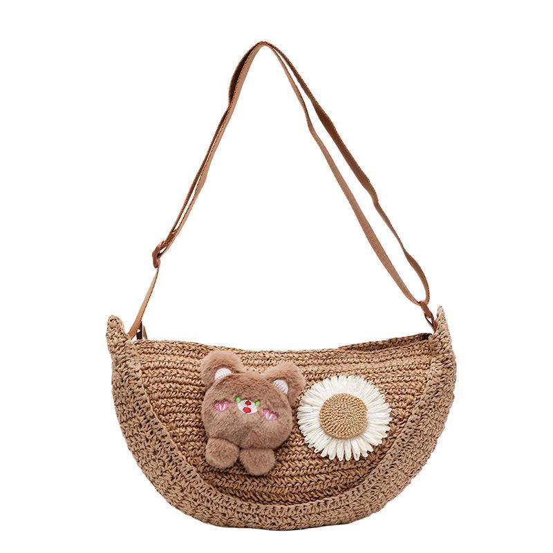 

Holiday wind beach bag retro woven bag new straw bag seaside bag crossbody shoulder dumpling bag коричневый