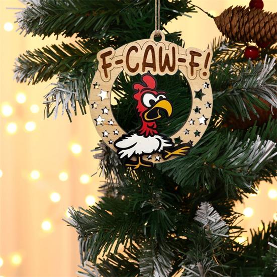 Vtipné F-Caw-F Kuřecí Vánoční Ozdoby Dřevěné Kuřecí Ozdoby Veselá Vánoční Dekorace na Stromek Dárkový Předmět pro Přátele Kolegy