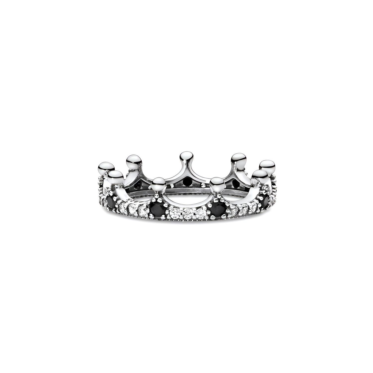 Pandora Transparent And Black Sparkling Crown Ring Women rings 197087NCKMX 48