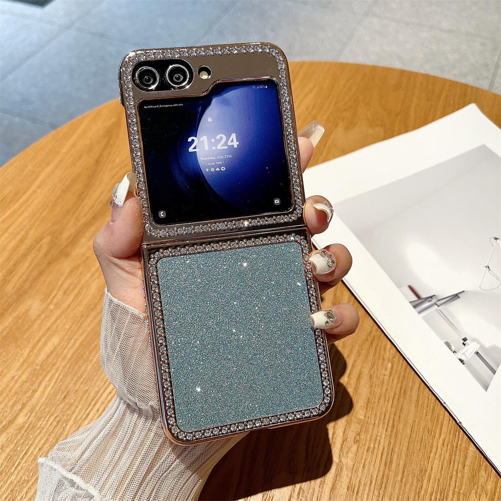 New Samsung ZFlip6 Flash Powder Electroplated Mobile Phone Case Suitable for Zflip5 Fashionable Women's Flash Diamond Girl Two In One
