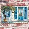 Vintage Olive Tree Blue Door Metal Wall Art 30cm