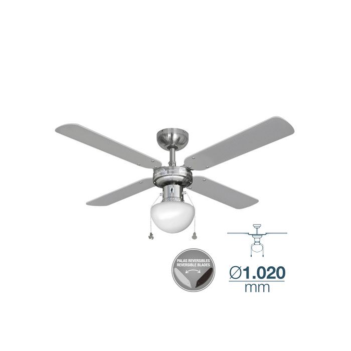 Ventilateur De Plafond CARIBE 50W 85cm Chrome 1xE27 60W EDM 33801