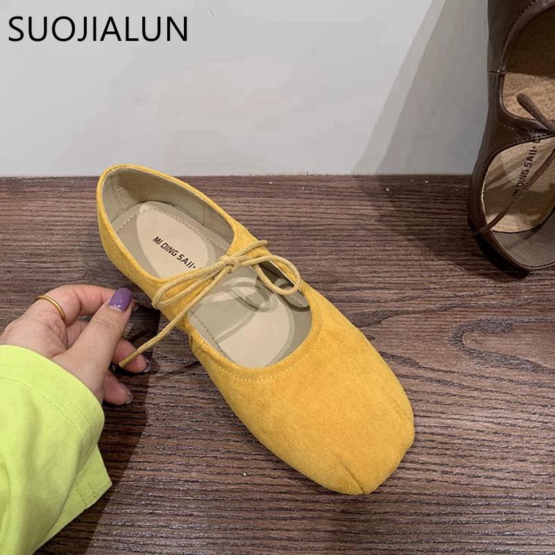 Fashion SUOJIALUN 2025 Spring New Women Flat Shoes Fashion Round Toe Shallow Slip On Ballerinas Shoes Soft Flat Heel Casual Ballet Shoes