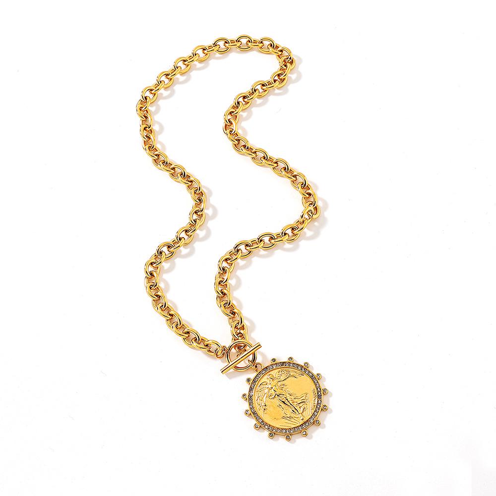 Ying Tai Women's 18K Gold Cupid Angel Necklace, High Polish Stainless & Titanium Steel, OT Buckle, European American Style, Fade-Resistant.