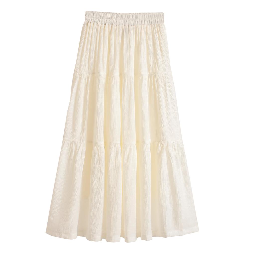 Dimanaf 2025 Plus Size Summer Elastic Long Skirts High Waist Casual Women Loose Skirt Pleated Fashion Vintage Maxi