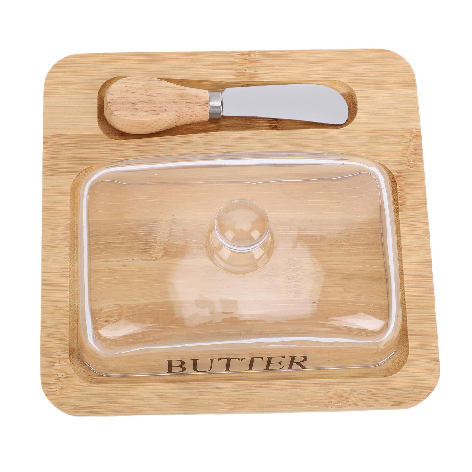 Wood   Dish with Clear Glass Lid Cutting Tool Easy to Clean   Container for Cheese Cake Dessert