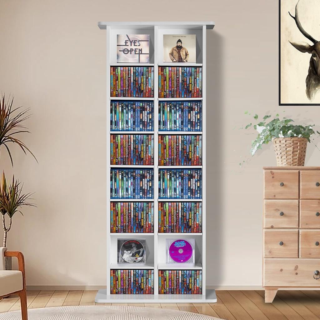 Media Storage Cabinet 8 Layers Adjustable DVD Shelves Holds 464 CDs White