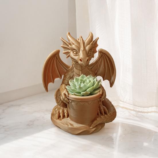 Vaso da fiori con fori di drenaggio integrati, Portapenne a forma di drago stampato in 3D, Vaso da fiori da esterno per piccole piante verdi