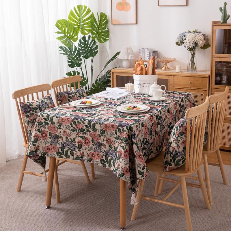 Retro Polyester Cotton Color Woven Jacquard Flower Bird Famous Flower Fringed Tablecloth Rectangular Coffee Table Tablecloth Dining Table Cloth