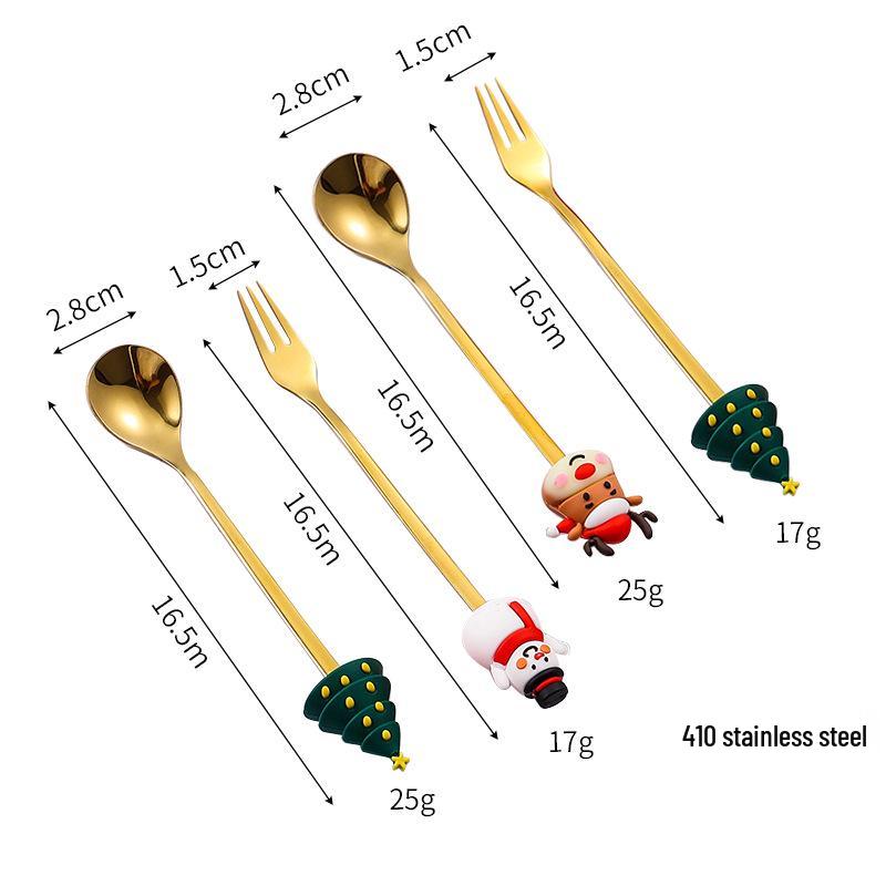 Stainless Steel Christmas Cutlery Set: Cute Spoon, Fork, and Stirring Spoon for Coffee & Fruit