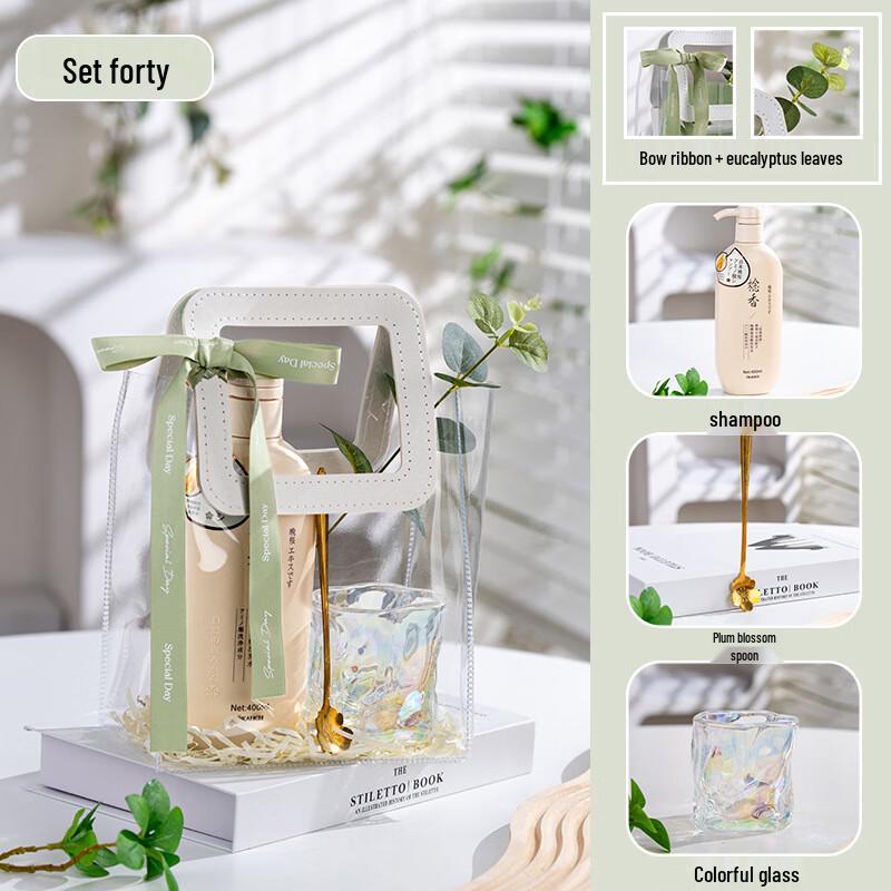 

Glass Cup Gift Set with Spoon & Shampoo
