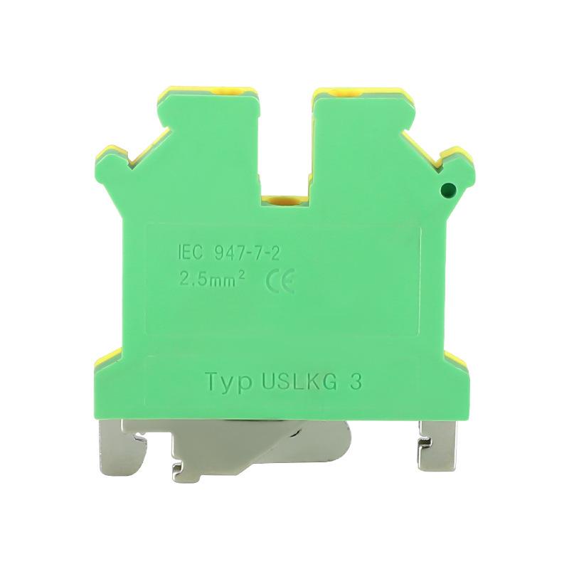 Chaoda Yellow-Green DIN Rail Mount Grounding Terminal Block, 2.5mm Square