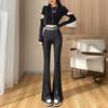 Autumn Winter Elegant High-Waisted Flared Black Long Pants with Slits
