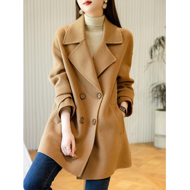 Women's Winter Double-Breasted Merino Wool Blend Mid-Length Coat