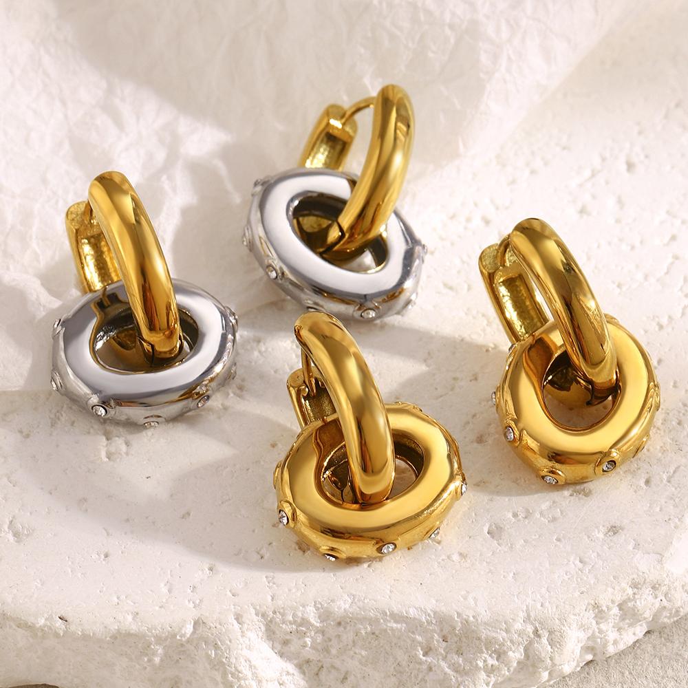 MamacitaSlay 316L Stainless Steel Zircon Double Layer Oval Hoop Earrings 18K Gold Plated Waterproof Jewelry Women's Earrings