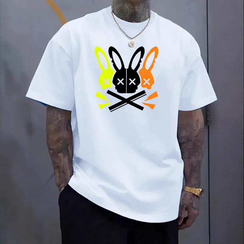 Men s casual round neck T-shirt with unique rabbit skull pattern - the perfect choice for summer XS белый
