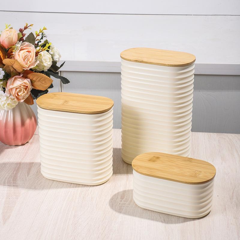 Wooden Lid Food Storage Jar - Sealed Kitchen Organizer Container With Lid For Efficient Pantry Storage And Organization