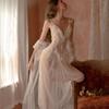 Spitze Mesh Pyjamas Nachthemd Lange Braut Robe Hochzeit Pijama Weiß Bademantel Weibliche Sexy Nachtwäsche