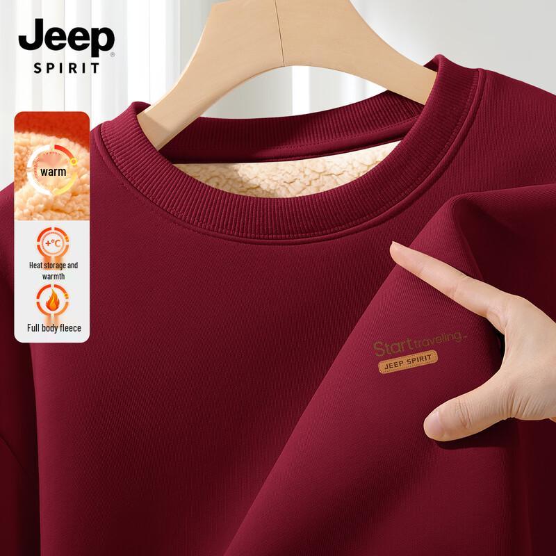 JEEP SPIRIT Men's Lamb Wool Lined Loose Casual Sweatshirt