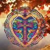 Vintage Medieval Cross Heart Wind Spinner - 2D Colorful Metal Hanging Decor for Indoor/Outdoor Gardens
