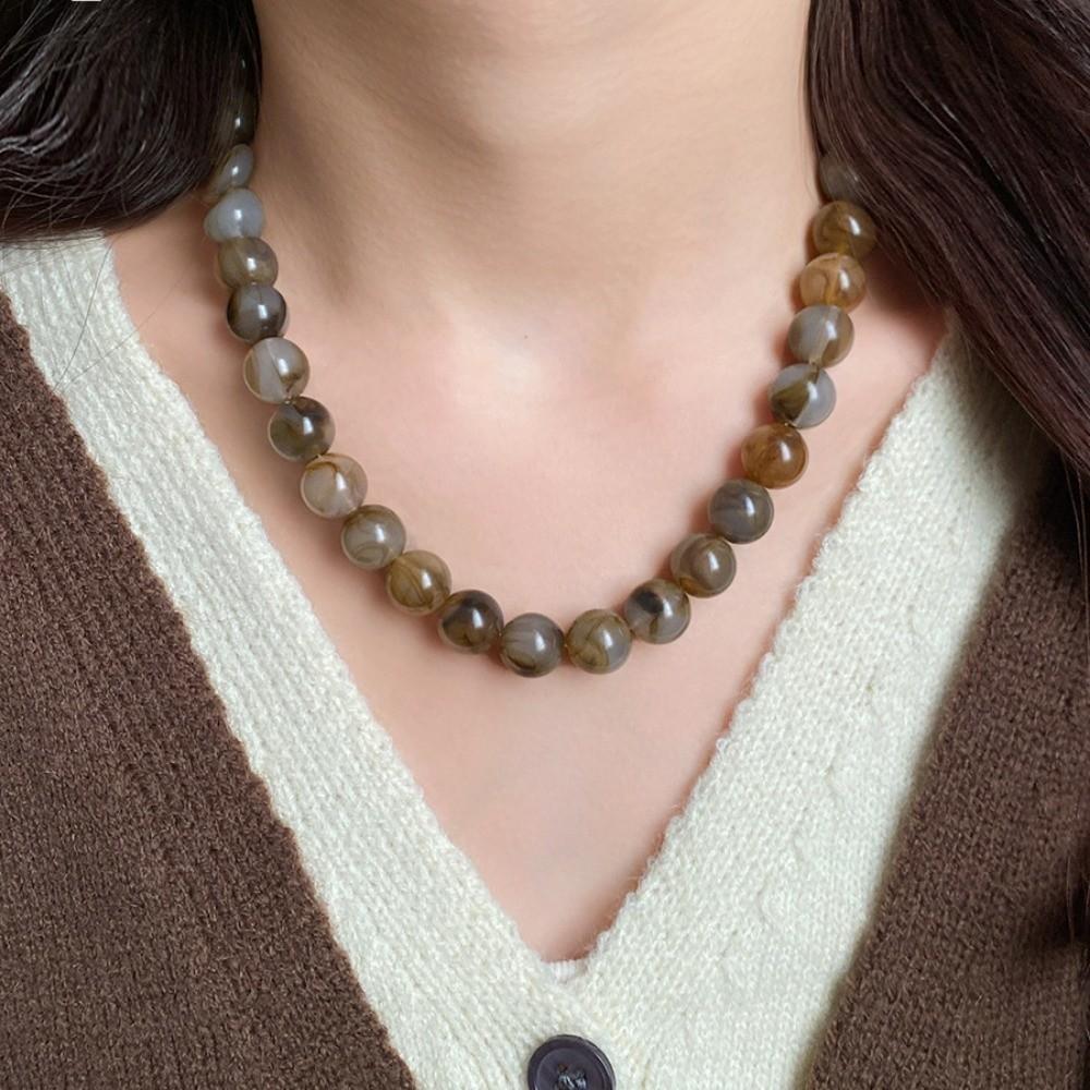 Smudging Round Beads Necklace Acrylic Collarbone Chain New Choker Necklace  Gifts