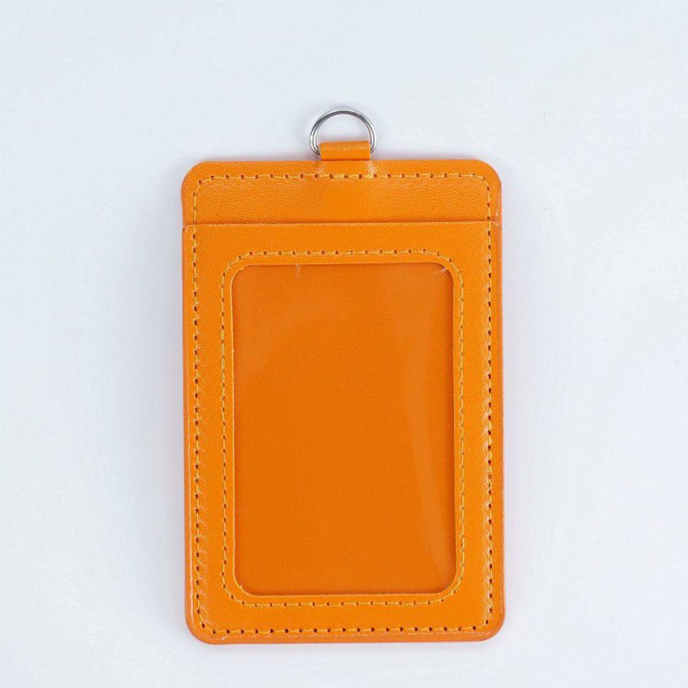 Two-sided Badge Cover PU Leather ID Sleeve Badge Holder Card Case Card Clips