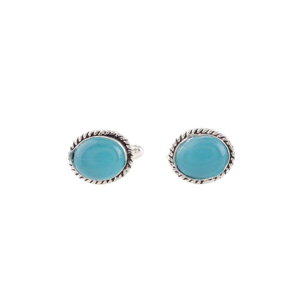 Natural Blue Cat's Eye Gemstone 925 Sterling Silver Handmade Men Cufflinks 0.6" CL-1-26