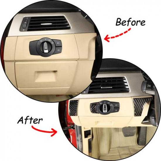 Soft Carbon Fiber Headlight Switch Sides Trim Sticker For BMW 3 Series E90 05-12