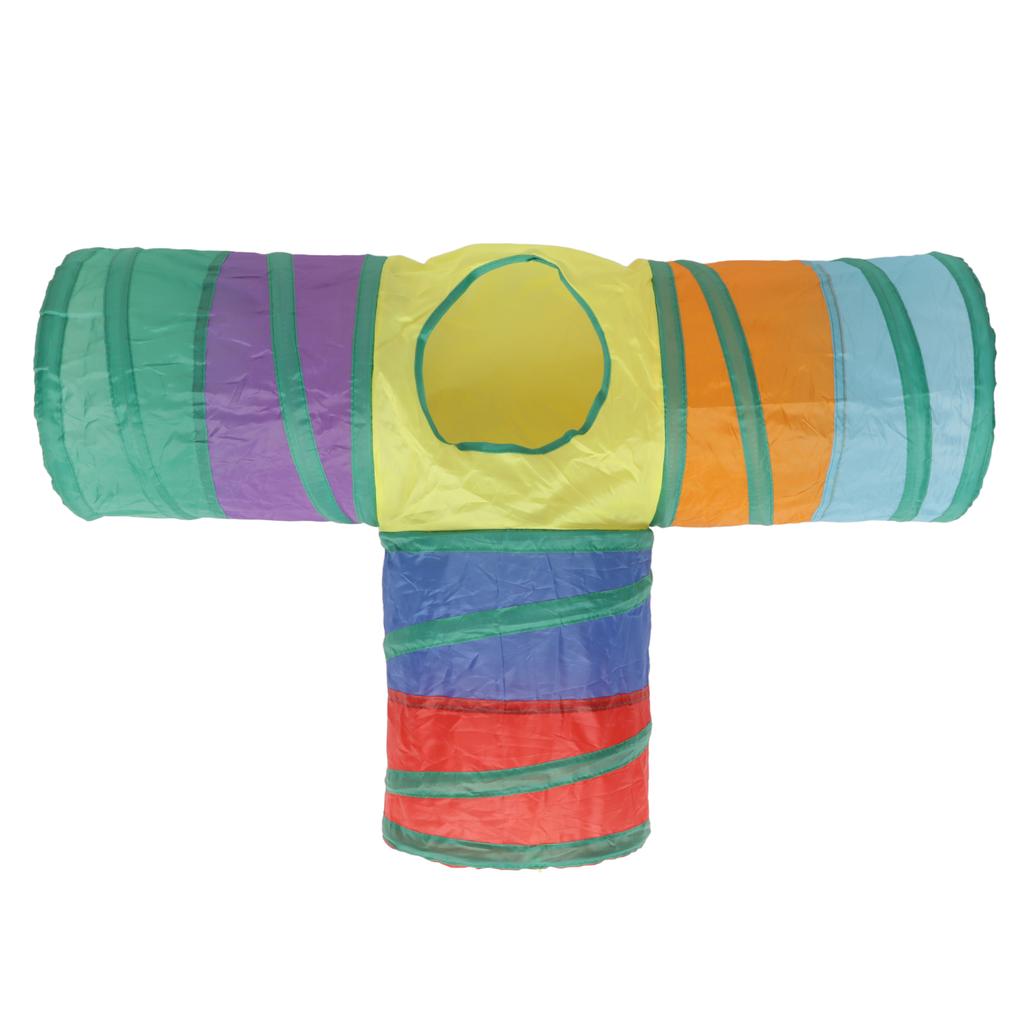 3 Way Cat Tunnel Collapsible Cat Tube Toy with Hanging Plush Ball for Rabbits Kittens and Dogs