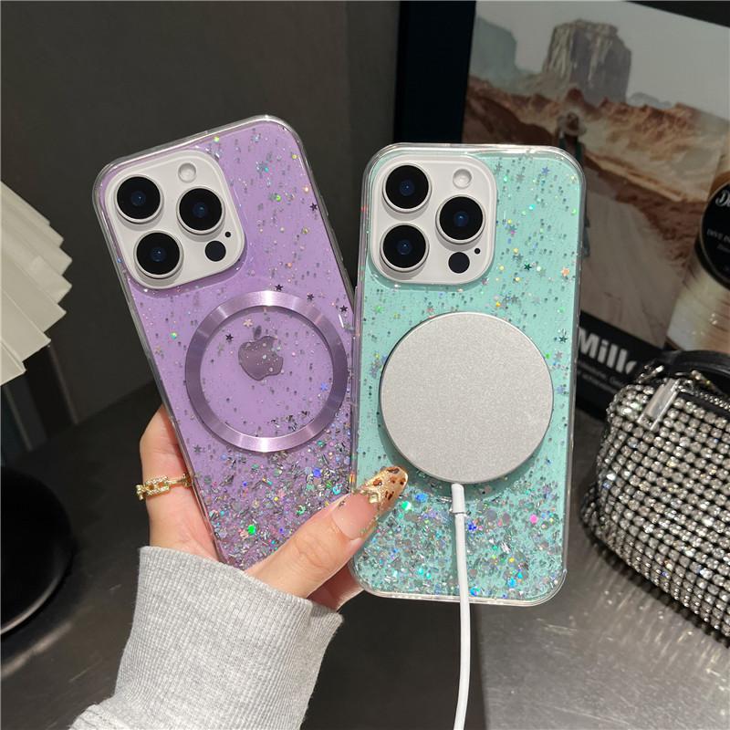 Applicable To IPhone 16 Magnetic Phone Case Glitter Powder 14Promax Apple 15 Protective Case 13